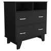 Portanova Two Drawer Dresser, Two Open Shelves, Superior Top, Four Legs -Black