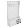 Hall Tree with Storage Bench, Entryway Bench with Drawer and 5 Hooks, Coat Rack with Display Shelf for Hallway Entryways, White