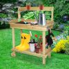 Bosonshop Wood Potting Bench Work Station Table with Tabletop Removable Sink Drawer Shelves Hooks on Wheels