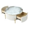 Modern Round Coffee Table with 2 large Drawers Storage Accent Table(31.5'')