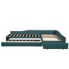 Upholstered Double Twin Size Daybed with Trundle and Drawer, Green