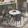 5-piece Dining Round Table Set with One Faux Marble Top Dining Table and Four PU-leather Chairs,Grey