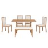 TOPMAX Farmhouse Classical 6-Piece Dining Table Set with Trestle Legs,Kitchen Table Set for 6 with 4 Upholstered Dining Chairs and Bench, Natural