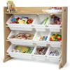 Natural Wood/White Toy Organizer with Shelf and 9 Storage Bins