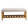 Light Grey and Oak Tufted Padded Seat Bench