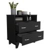 Portanova Two Drawer Dresser, Two Open Shelves, Superior Top, Four Legs -Black