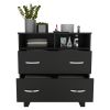 Portanova Two Drawer Dresser, Two Open Shelves, Superior Top, Four Legs -Black