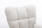 Mid Century Modern Teddy Fabric Tufted Upholstered Rocking Chair Padded Seat For Living Room Bedroom,Ivory White