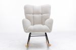 Mid Century Modern Teddy Fabric Tufted Upholstered Rocking Chair Padded Seat For Living Room Bedroom,Ivory White