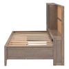 Twin Size Lounge Daybed with Storage Shelves, Cork Board, USB Ports and 3 Drawers, Antique Wood Color