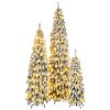 8FT, 6FT, 4FT Pre-Lit Pencil Christmas Trees, 3-set Slim Artificial Christmas Tree With Snow Flocking, Xmas Holiday Decoration Tree, 1455 Branch Tips