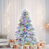 6FT Pre-Lit Spruce Snow Flocked Christmas Tree, Artificial Hinged Xmas Tree with 300 Multi-Color LED Lights, 8 Flashing Modes &790 Snow Branch Tips