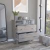 Portanova Two Drawer Dresser, Two Open Shelves, Superior Top, Four Legs -Light Gray / White