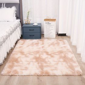 1pc, High Pile Tie-Dyed Shaggy Rug for Living Room and Bedroom - Fire Retardant, Machine Washable, Anti-Skid, Faux Fur (Color: Tie-dye Beige, size: 62.99*78.74inch)