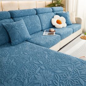 1 Pc Camellia Jacquard Velvet Elastic Leather Sofa Cover Simple All Inclusive Universal Set Four Season Universal Lazy Anti Cat Scratch Sofa Hat (Color: Blue, size: 4-person seat)