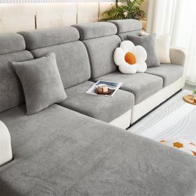 1 Pc Winter Plush Sofa Cushion, Anti Slip Seat Cushion, Thickened All Inclusive Sofa Cover, All Season Universal Fabric Sofa Towel Cover (Color: Dark Gray, size: L-shaped sofa)