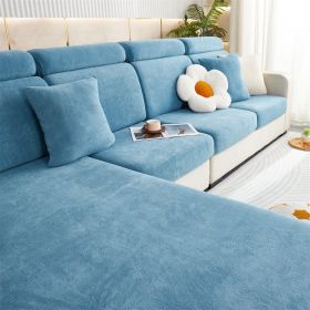 1 Pc Winter Plush Sofa Cushion, Anti Slip Seat Cushion, Thickened All Inclusive Sofa Cover, All Season Universal Fabric Sofa Towel Cover (Color: Blue, size: L-shaped sofa)