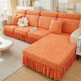 1 PC Elastic Plush Sofa Cover, All Inclusive Noble Consort Sofa Hat, Sofa Cushion, Autumn and Winter Collection, All Season Universal Cover Cloth (Color: Orange, size: 3-seater seat)