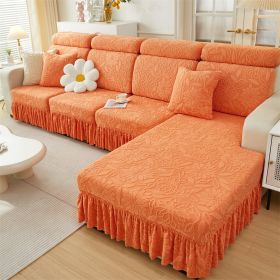 1 PC Elastic Plush Sofa Cover, All Inclusive Noble Consort Sofa Hat, Sofa Cushion, Autumn and Winter Collection, All Season Universal Cover Cloth (Color: Orange, size: 2-person seat)