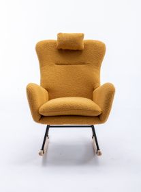 35.5 inch Rocking Chair, Soft Teddy Velvet Fabric Rocking Chair for Nursery (Color: Yellow, Material: Teddy Velvet)