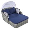 79.9" Outdoor Sunbed with Adjustable Canopy;  Double lounge;  PE Rattan Daybed