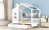 Wooden Twin Size House Bed with 2 Drawers,Kids Bed with Storage Shelf