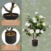 38 Inch Artificial Camellia Tree Faux Flower Plant in Cement Pot