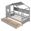 Wooden Twin Size House Bed with 2 Drawers,Kids Bed with Storage Shelf